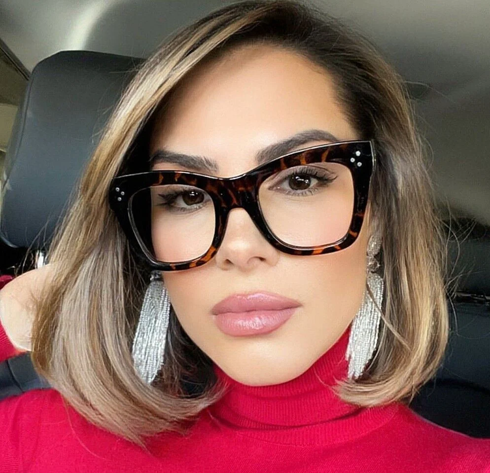 OVERSIZED XL SQUARE Blue Lenses NERD GEEK Women Eyeglasses CATHERINE