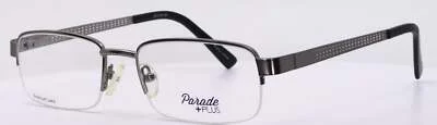 Parade +Plus 2023 Gunmetal Mens Rectangular Half Rim Eyeglasses 52-18-140