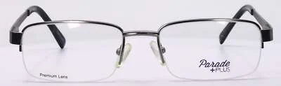 Parade +Plus 2023 Gunmetal Mens Rectangular Half Rim Eyeglasses 52-18-140 2