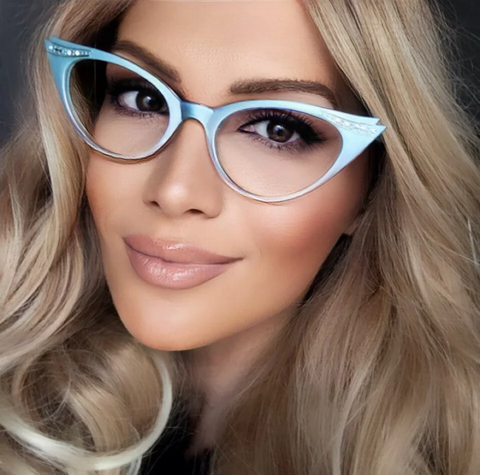 Pastel Pearl Ombre Gold Clear Crystals PinUp Retro Cat Eye Eyeglasses Frames SM