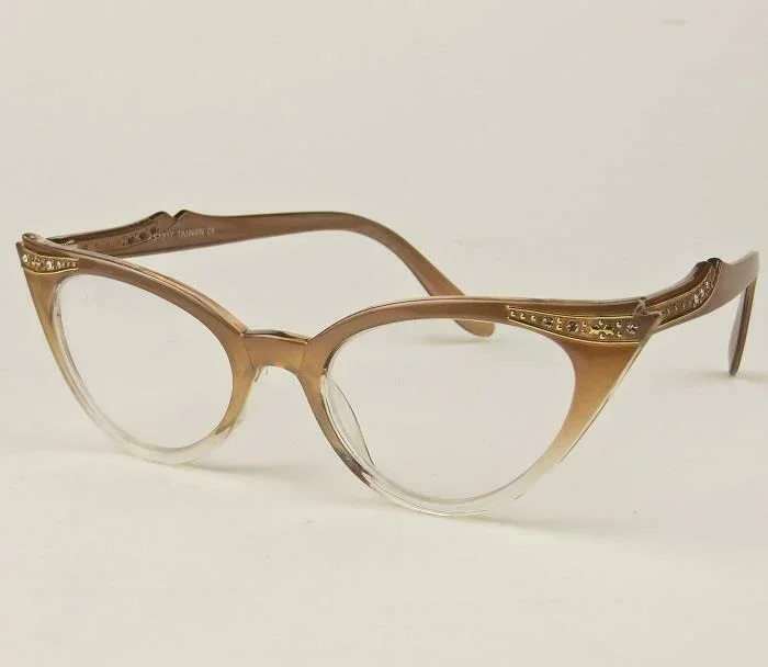 Pastel Pearl Ombre Gold Clear Crystals PinUp Retro Cat Eye Eyeglasses Frames SM 3