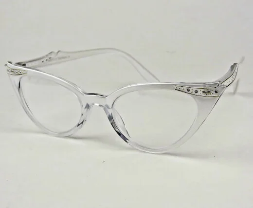 Pastel Pearl Ombre Gold Clear Crystals PinUp Retro Cat Eye Eyeglasses Frames SM 4