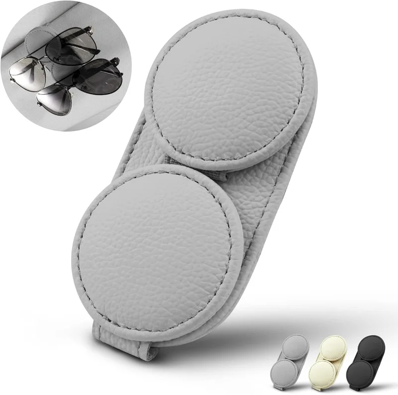 PAZIP Sunglass Holder For Car Visor Leather Sun Glasses Clip Upgrade Double NEW 2