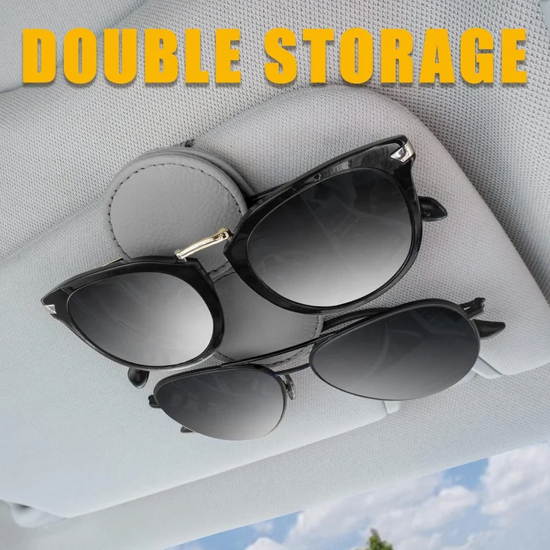 PAZIP Sunglass Holder For Car Visor Leather Sun Glasses Clip Upgrade Double NEW 4