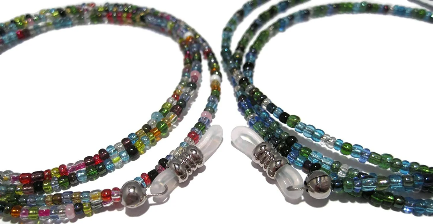 Peacock & 32 Color Beaded Eyeglass Holder Set with Clear Grips, Glasses Lanyards