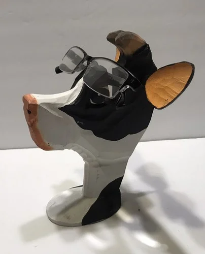 Peepers FUNNY Carved Wooden Eye Glasses Holder COW