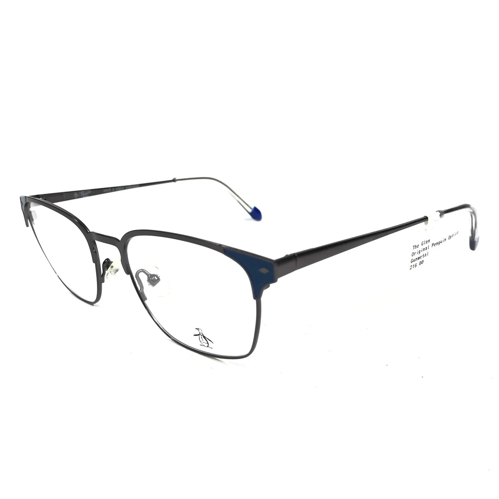 Penguin Eyeglasses Frames THE GLEN GM Grey Blue Square Half Rim 52-19-145 4