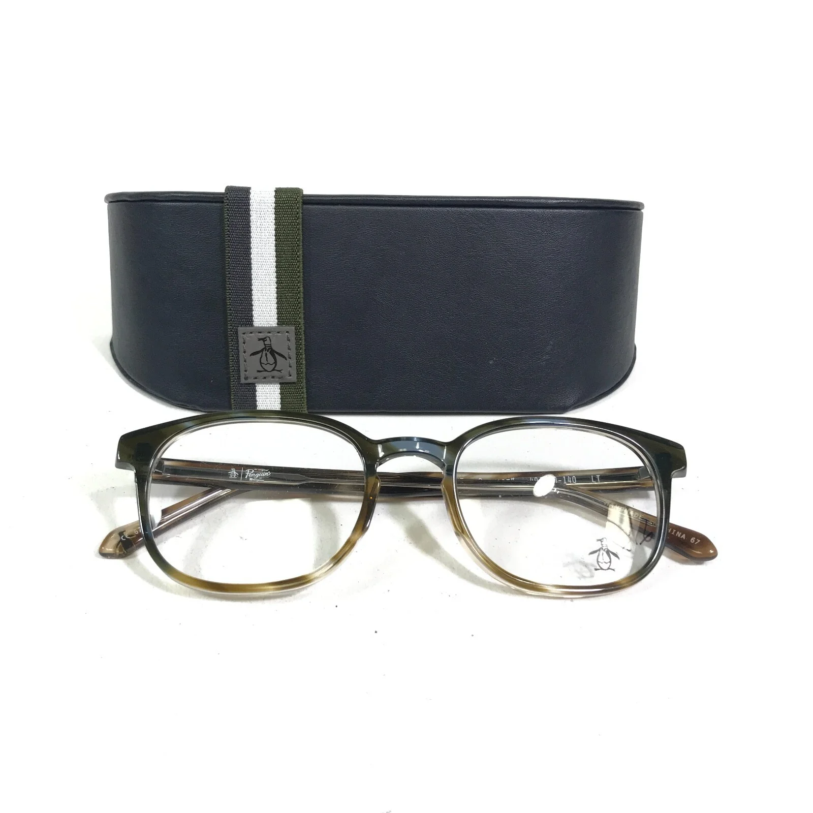 Penguin Eyeglasses Frames THE STEWART LT Brown Blue Horn Square 49-20-140 2