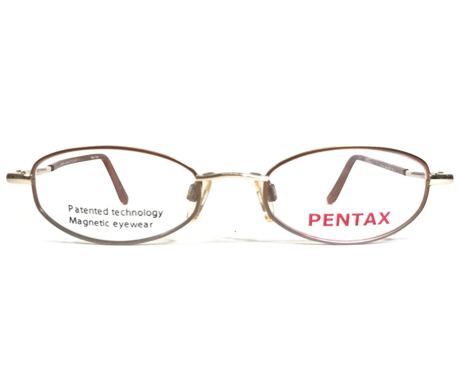 Pentax Eyeglasses Frames 9928 10 Brown Gold Full Rim w Clip On Lenses 48-18-135 2