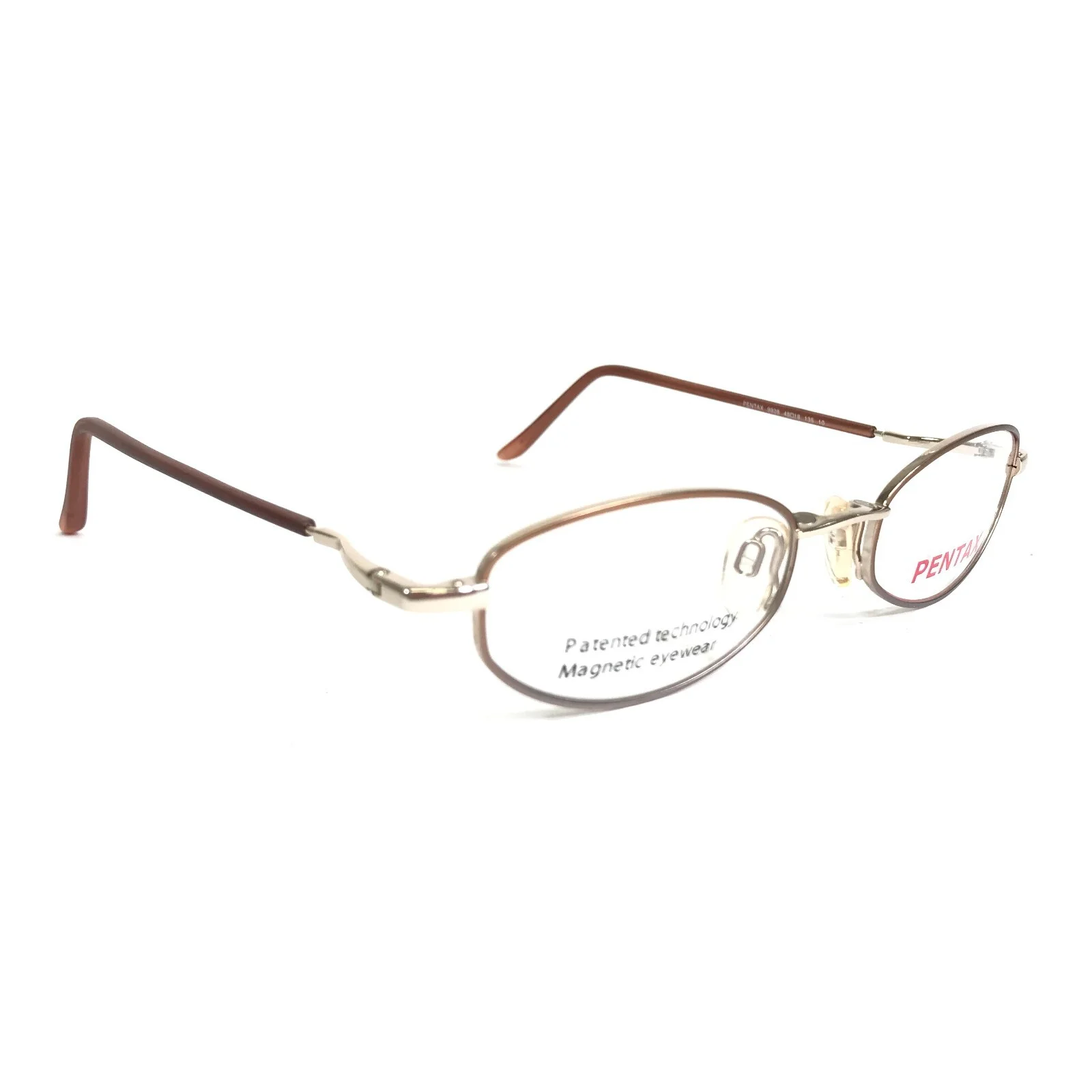 Pentax Eyeglasses Frames 9928 10 Brown Gold Full Rim w Clip On Lenses 48-18-135 4