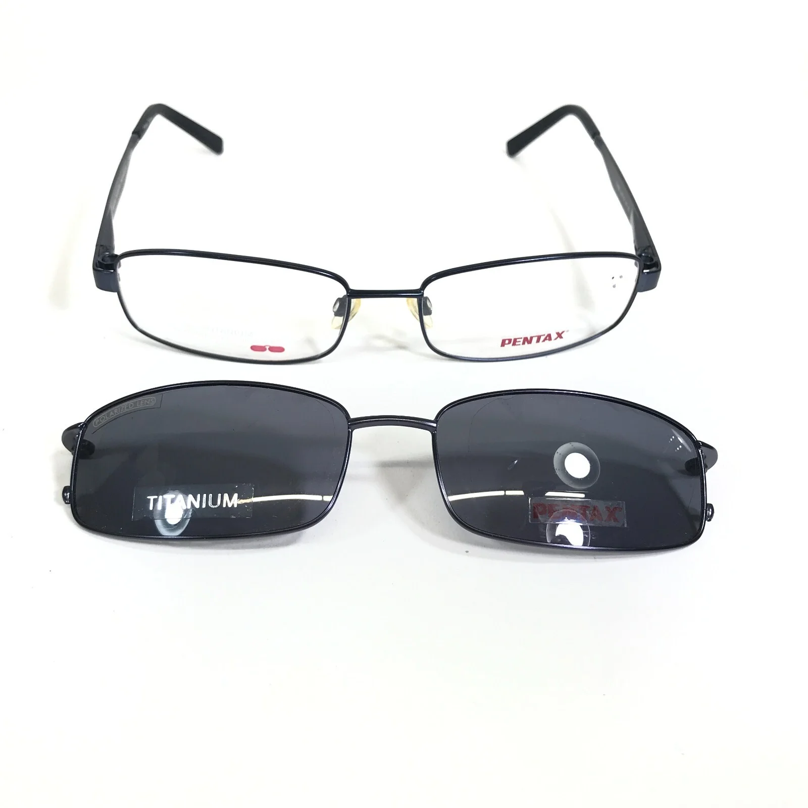 Pentax Eyeglasses Frames P9988 50 Blue Rectangular with Clip On Lenses 58-18-145 3