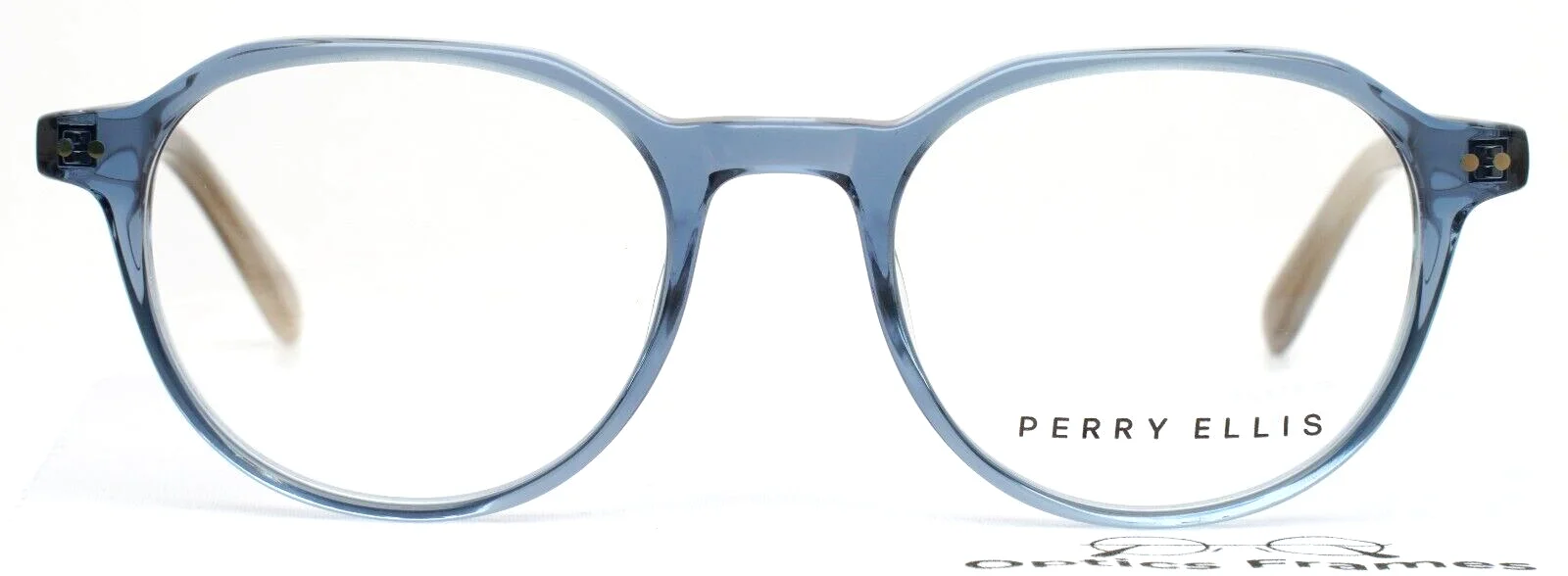 PERRY ELLIS PE409 2 Navy Crystal Mens Round Full Rim Eyeglasses 49-19-140 B:41 2