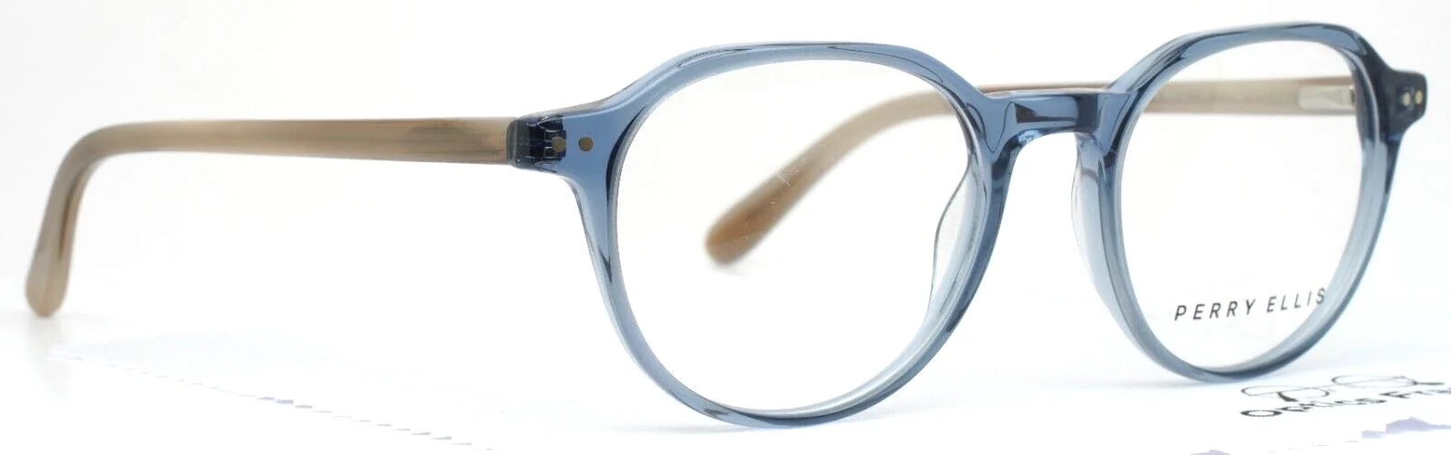 PERRY ELLIS PE409 2 Navy Crystal Mens Round Full Rim Eyeglasses 49-19-140 B:41 3