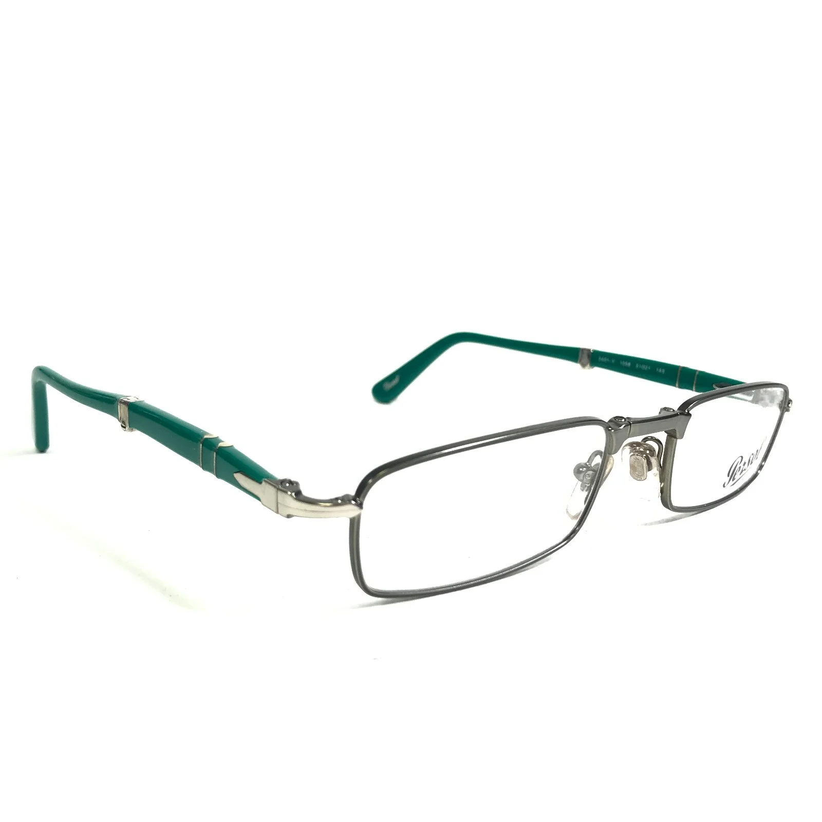Persol Eyeglasses Frames 2401-V 1058 Green Silver Collapsible Foldable 51-21-145 2