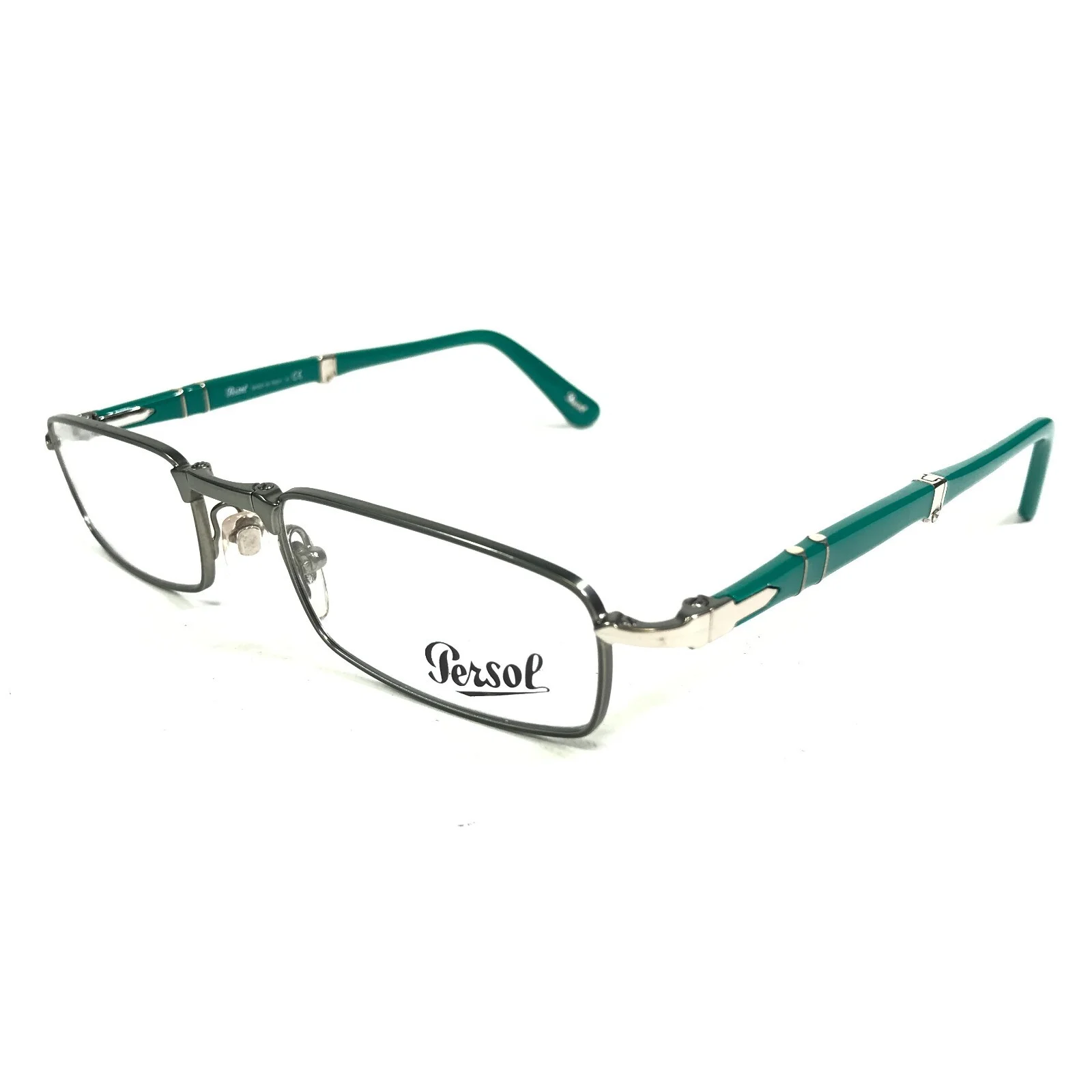Persol Eyeglasses Frames 2401-V 1058 Green Silver Collapsible Foldable 51-21-145 4