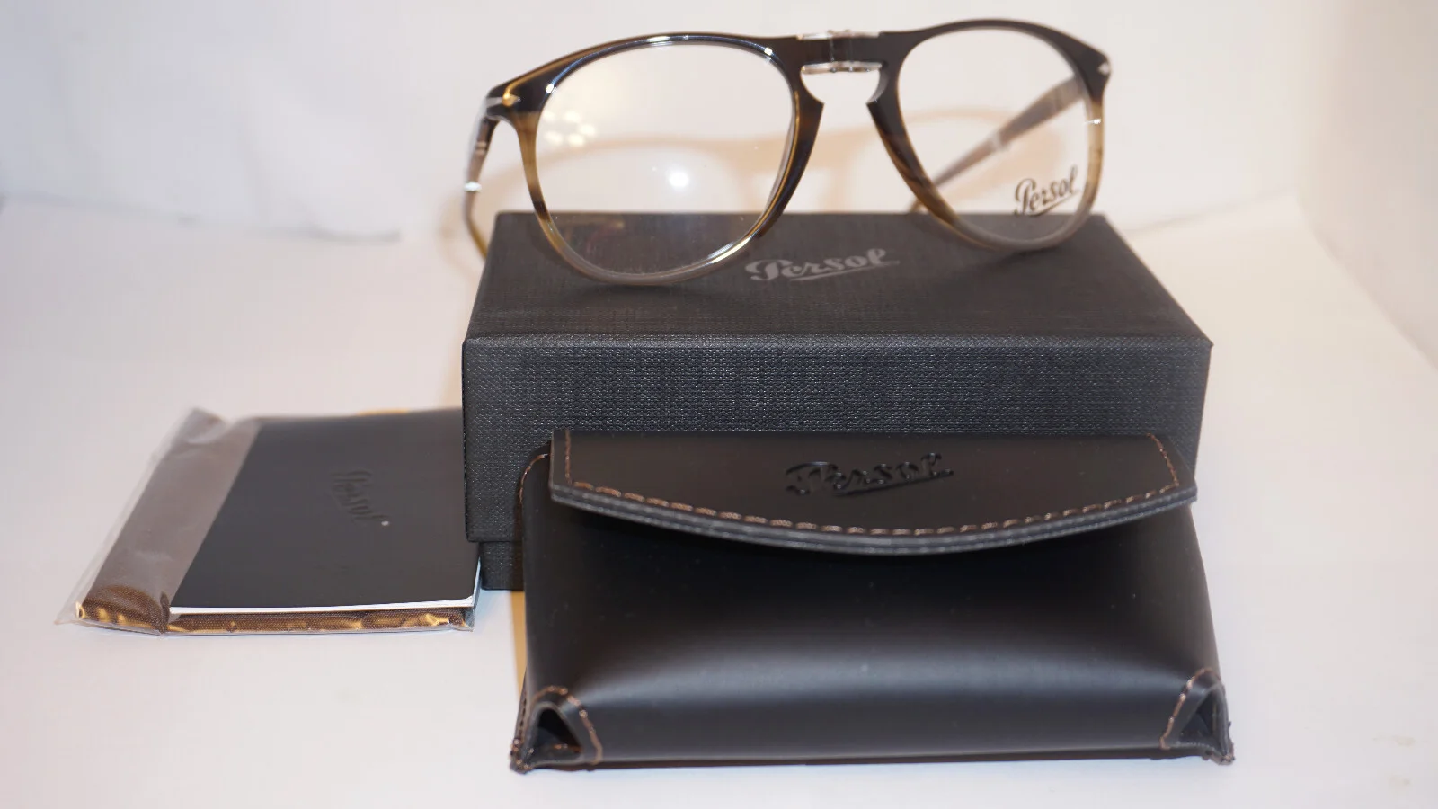 Persol Eyeglasses New Folding Grey Striped Demo Lens PO9714VM 1135 52 20 140 2