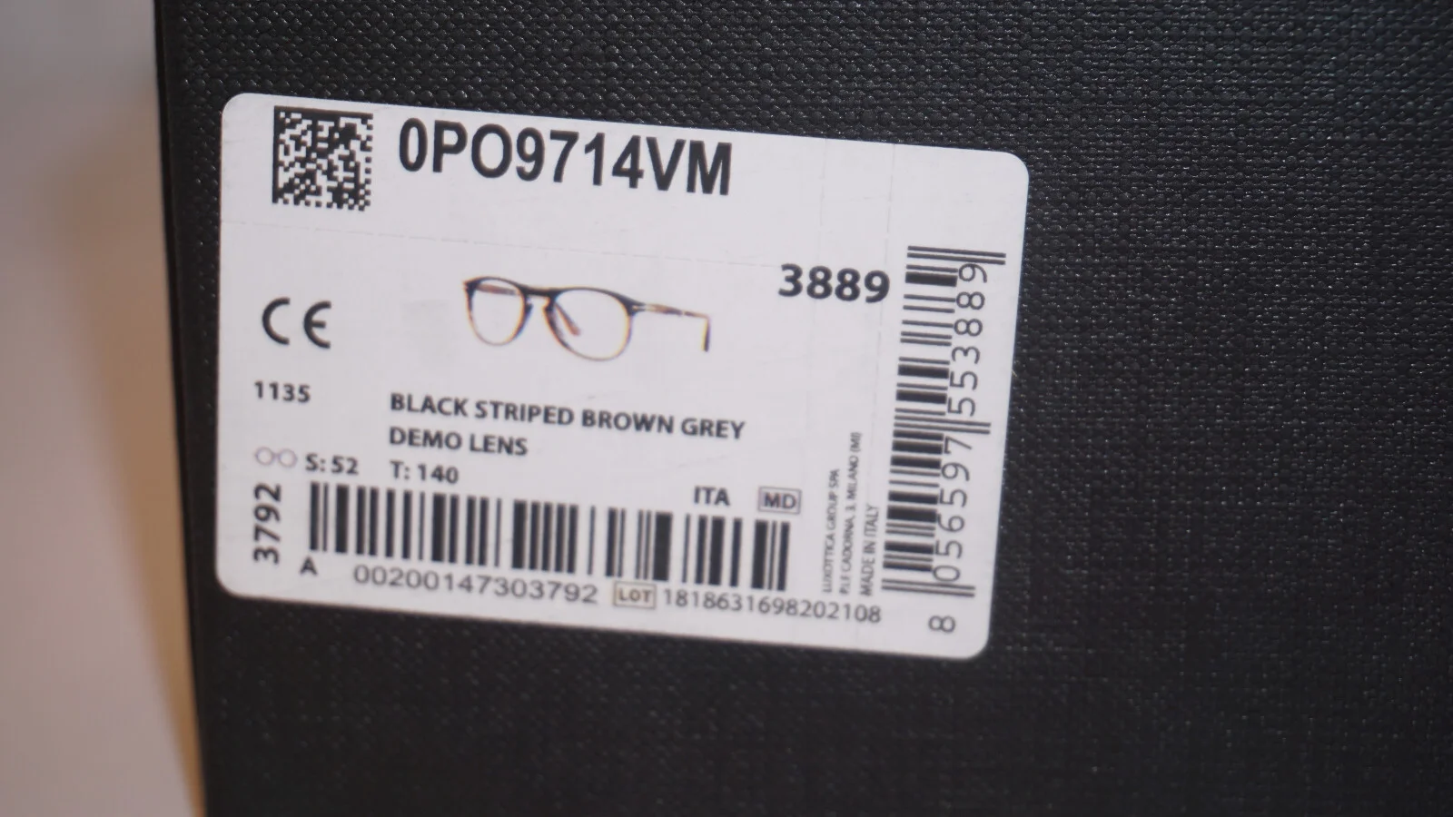 Persol Eyeglasses New Folding Grey Striped Demo Lens PO9714VM 1135 52 20 140 3