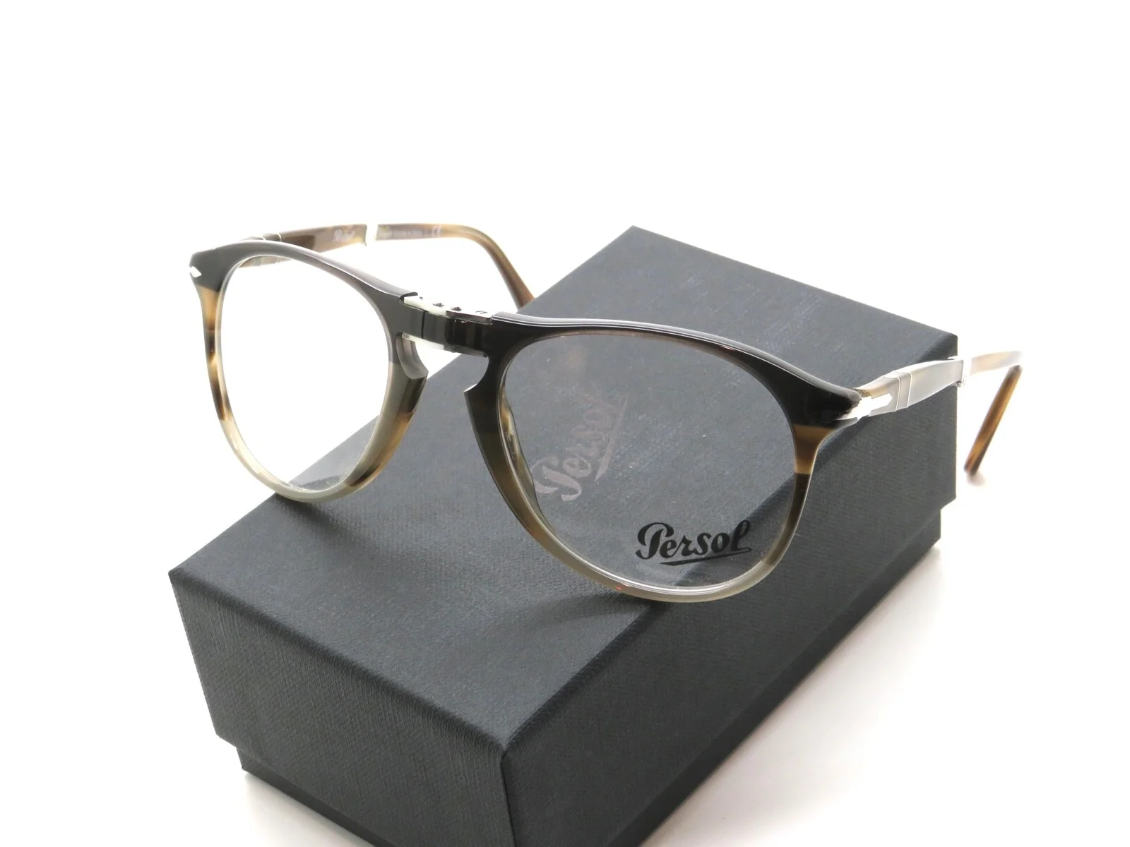 PERSOL PO 9714VM 1135 Black Striped Brown Grey RX 52mm Folding Eyeglasses