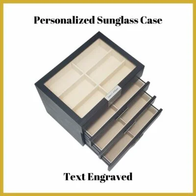 Personalized 24 Black Wood Eyeglass Display Case Drawer Storage Sunglass Box