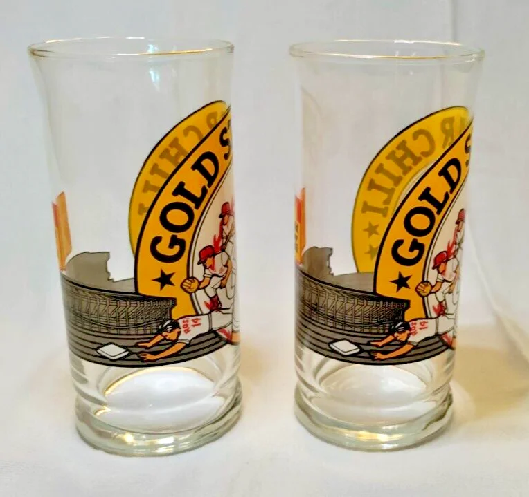 Pete Rose Set of 2 Gold Star Chili Drinking Glasses Cincinnati Reds Baseball 3