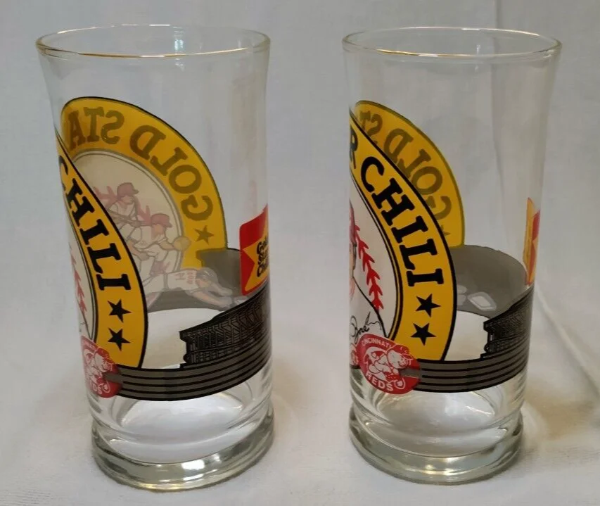 Pete Rose Set of 2 Gold Star Chili Drinking Glasses Cincinnati Reds Baseball 4