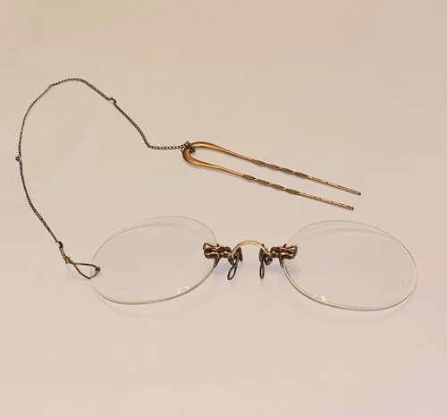 Pince-Nez Victorian Style Vintage eyeglasses with Hairclip. Excellent condition 2