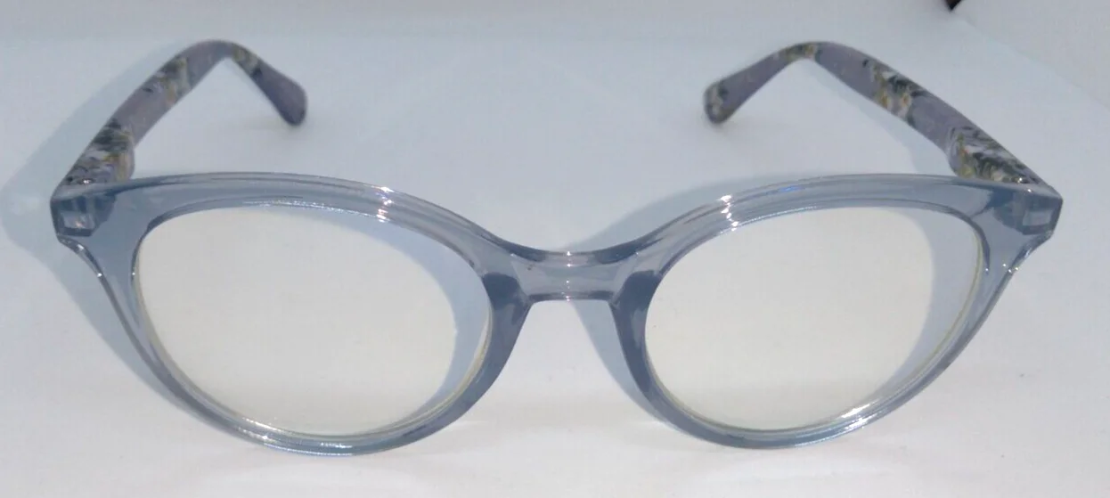 Plum Pretty SUGAR Eyeglass Frames Clear Blue Frame Floral Pattern Arms 2
