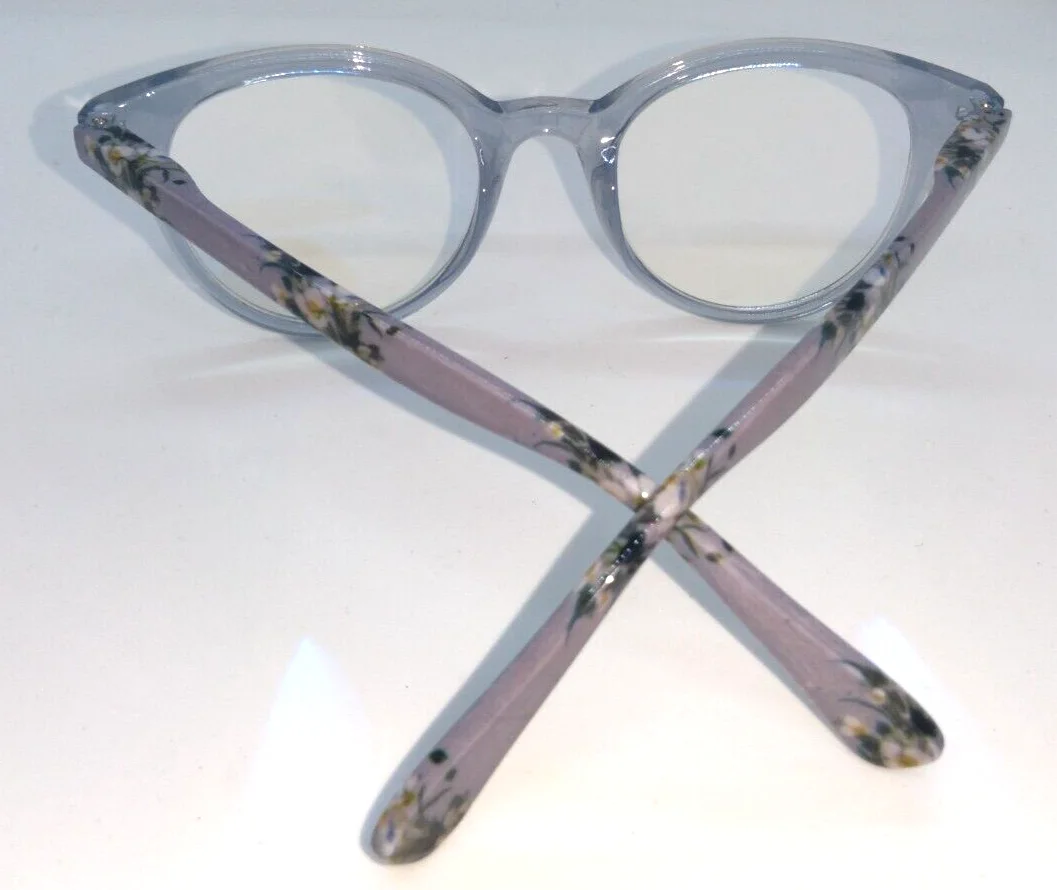 Plum Pretty SUGAR Eyeglass Frames Clear Blue Frame Floral Pattern Arms 3