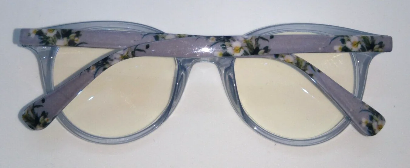 Plum Pretty SUGAR Eyeglass Frames Clear Blue Frame Floral Pattern Arms 4