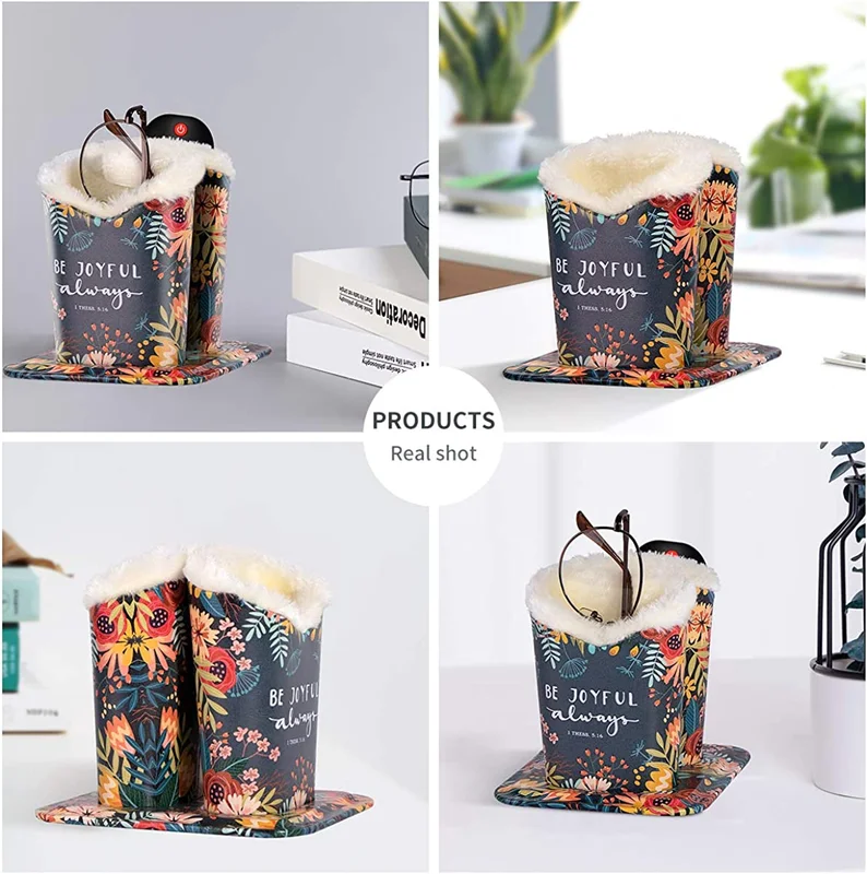 Plush Fluffy Lined Double Eyeglasses Holder Stand Protective Glasses Holder Case 4
