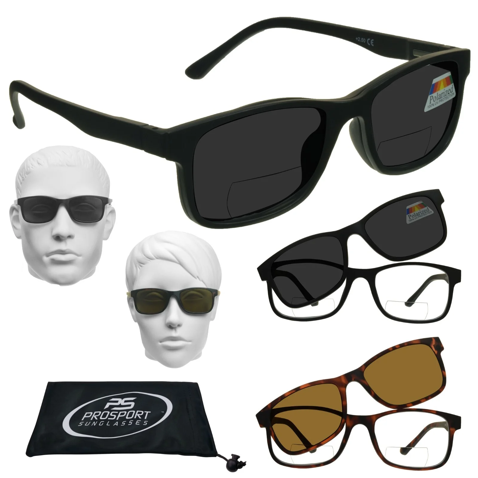 POLARIZED Bifocal Sunglass Readers Magnetic Magnet Clip On Fishing Smoke Brown