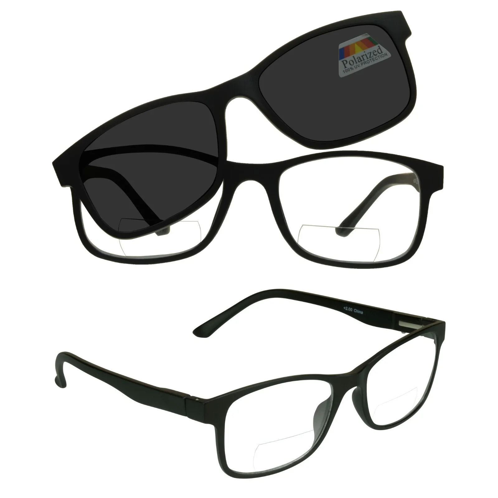 POLARIZED Bifocal Sunglass Readers Magnetic Magnet Clip On Fishing Smoke Brown 2