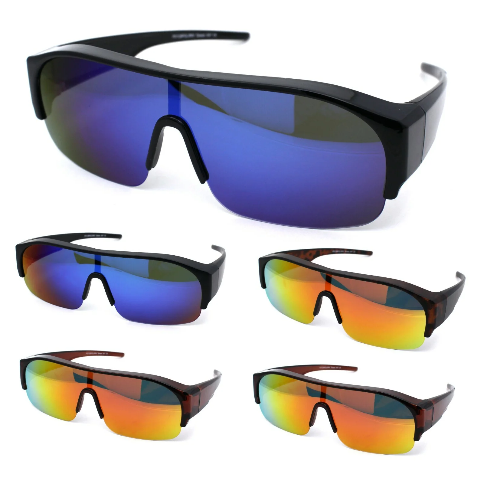Polarized Mirror 60mm Half Rim Rectangle Wear Over Eyeglasses Sunglasses