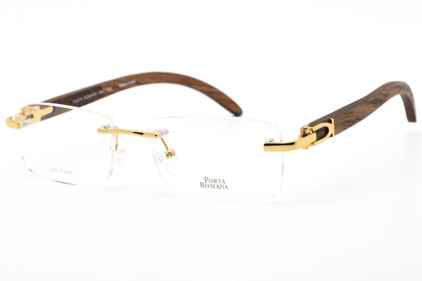 Porta Romana 1953 100 Gold Bubinga Lacquered Wood Rimless Eyeglasses 56-18-135