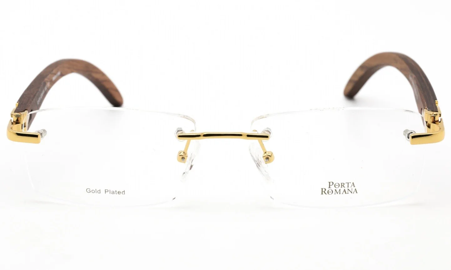 Porta Romana 1953 100 Gold Bubinga Lacquered Wood Rimless Eyeglasses 56-18-135 2