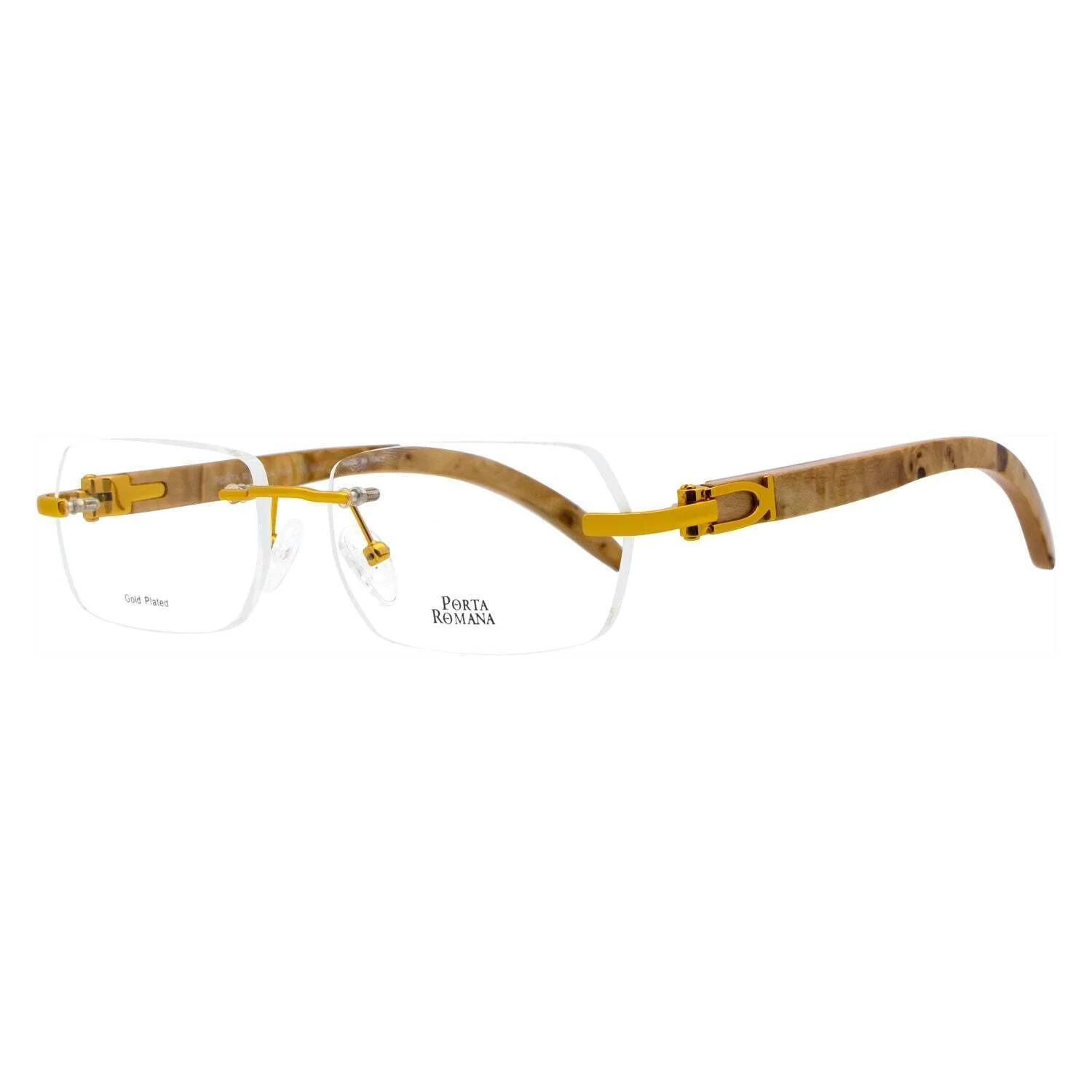 Porta Romana 1954 100 BUR Gold /Wood Optical Frame Clear Demo Lens Eyeglasses
