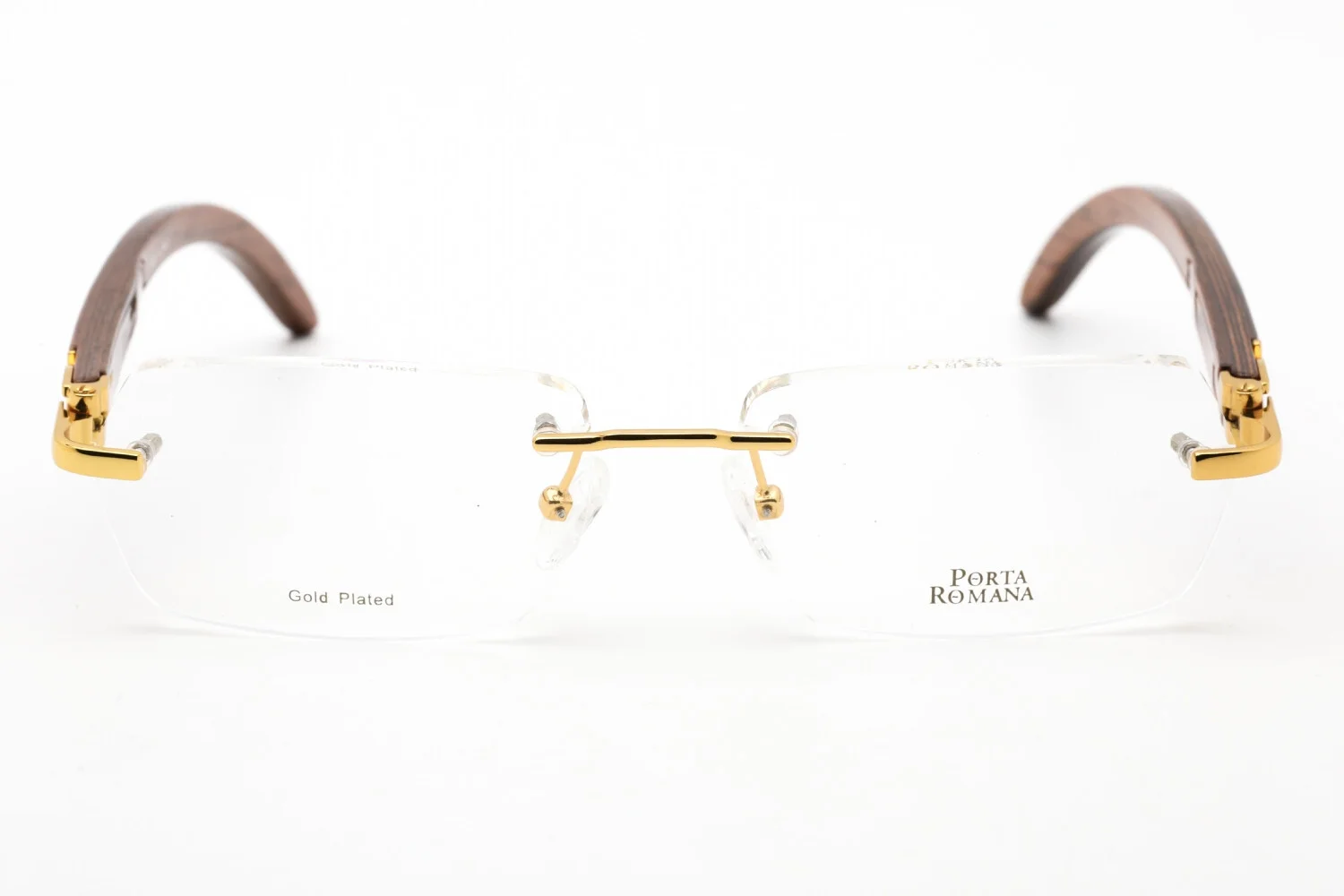 Porta Romana 1954 100 Gold Bubinga Lacquered Wood Rimless Eyeglasses 56-18-135 2