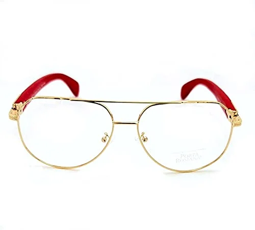 Porta Romana Travel Collection Sunglasses Model 1516 Gold with Wood Temple Prescription Ready Frames