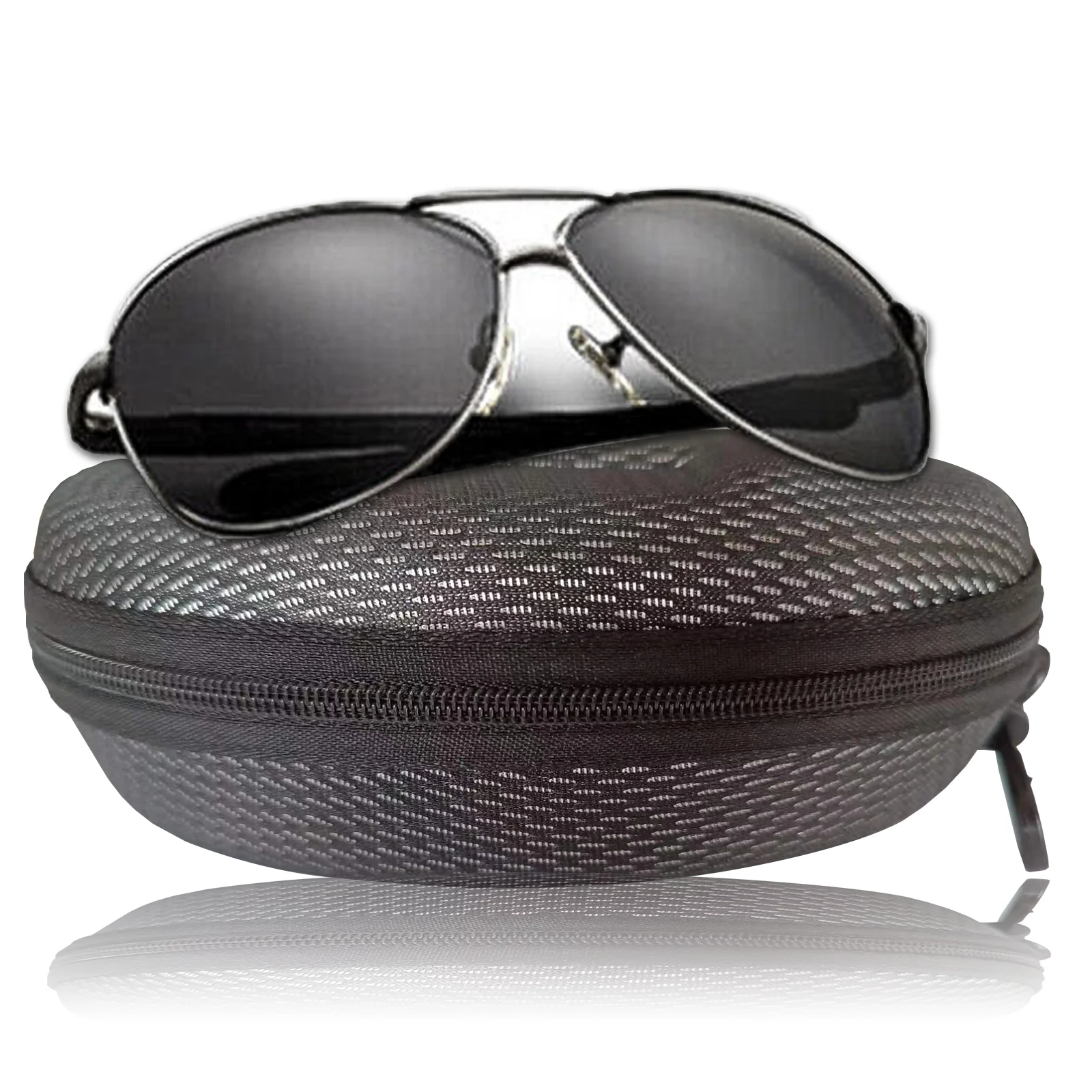 Portable Eye Glasses Hard Case Sunglasses Black Box Clam Shell Zipper With Hook