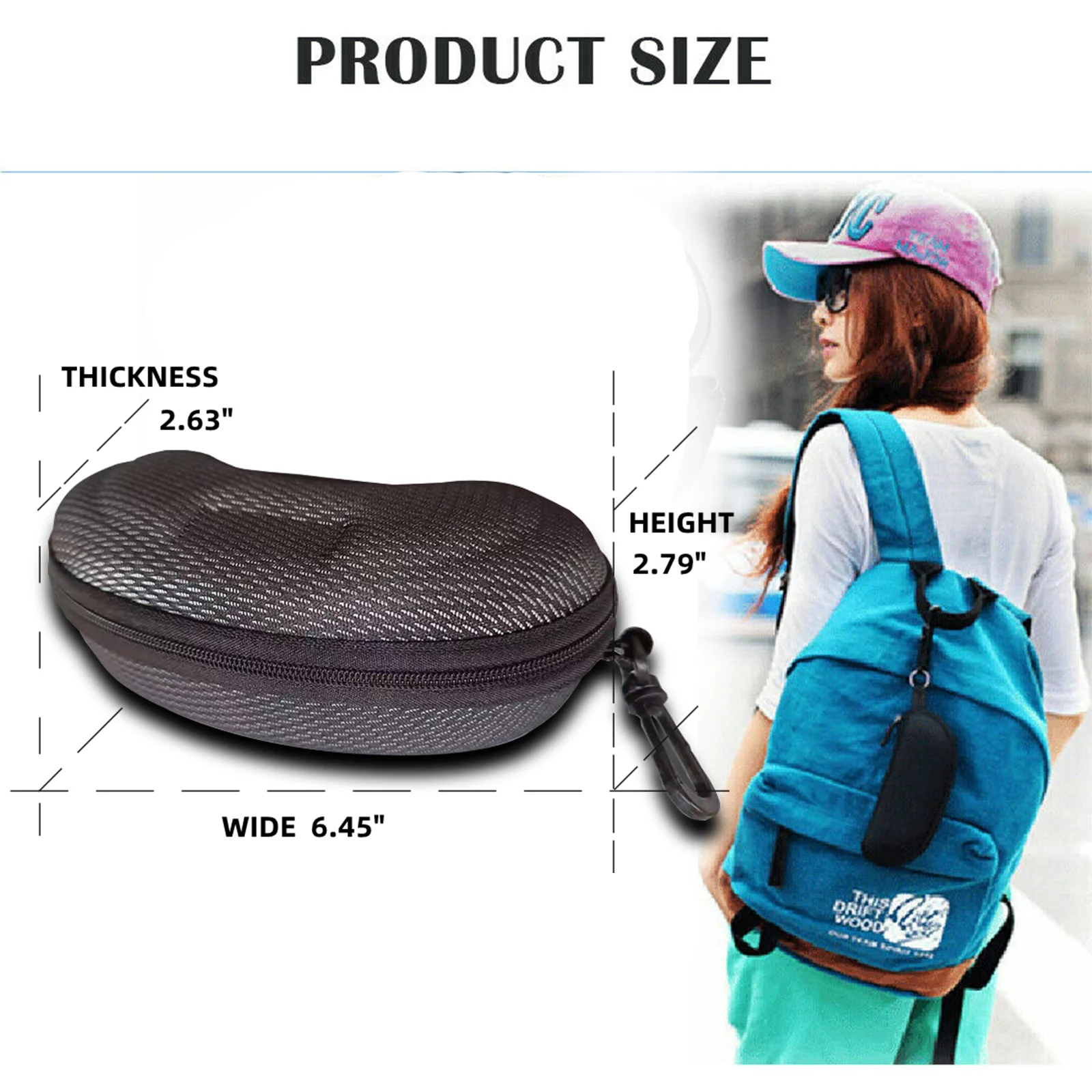 Portable Eye Glasses Hard Case Sunglasses Black Box Clam Shell Zipper With Hook 2