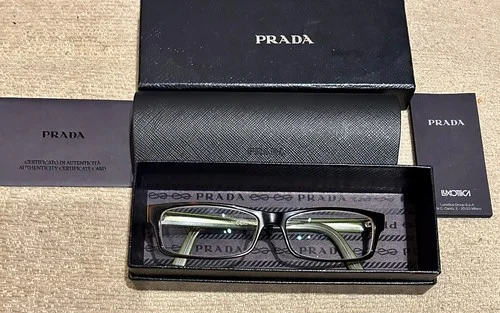 Prada 5AY-1O1 Brown Tortoise Green Rectangle Eyeglasses Frames 53-16 135 Italy