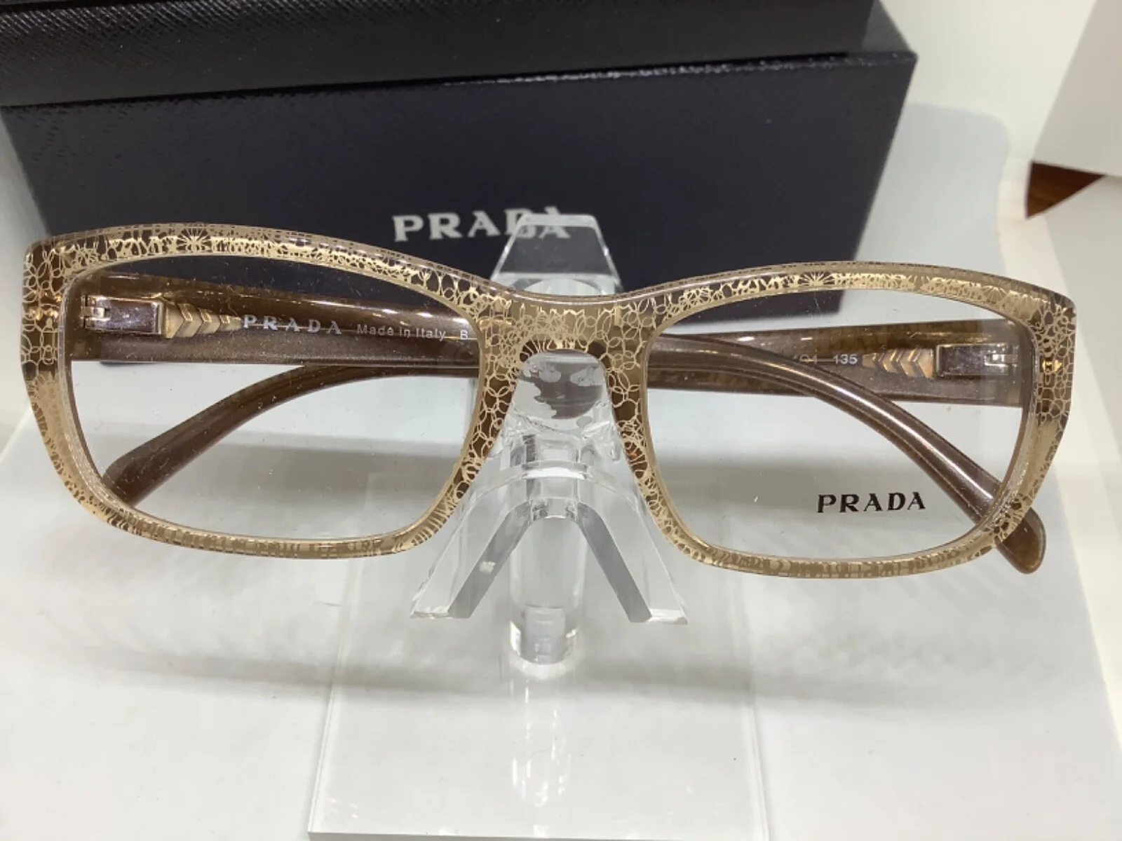 PRADA EYEGLASS PR26Q 18OV JAW101 52-135 BEIGE/CARMEL COLOR DESIGN FRAME OPR18OV