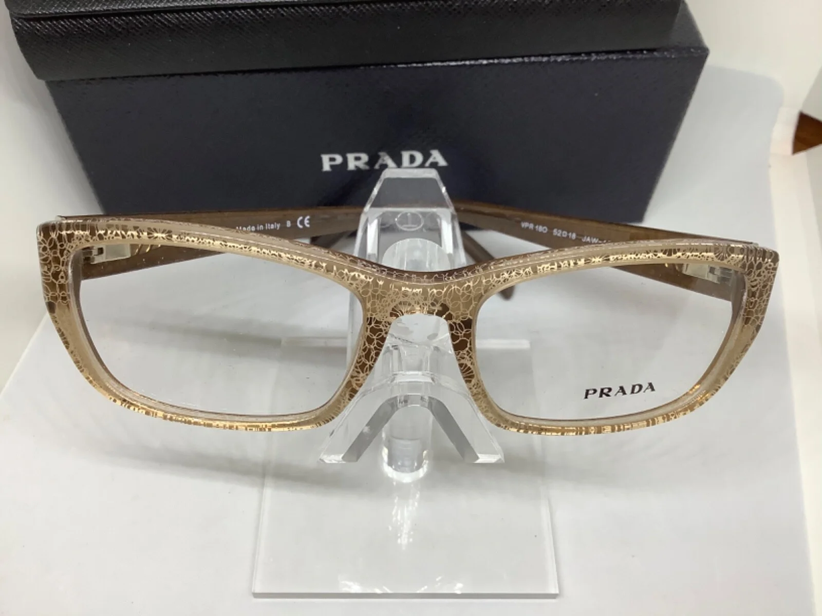 PRADA EYEGLASS PR26Q 18OV JAW101 52-135 BEIGE/CARMEL COLOR DESIGN FRAME OPR18OV 2
