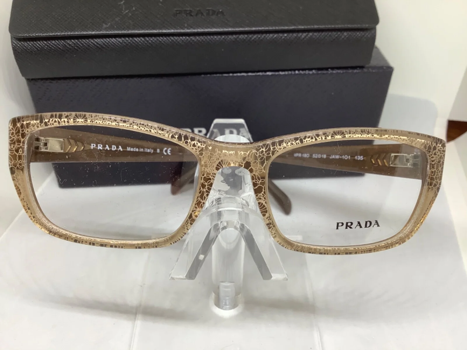 PRADA EYEGLASS PR26Q 18OV JAW101 52-135 BEIGE/CARMEL COLOR DESIGN FRAME OPR18OV 3
