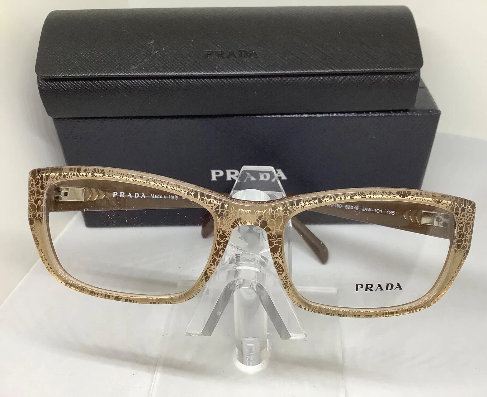 PRADA EYEGLASS PR26Q 18OV JAW101 52-135 BEIGE/CARMEL COLOR DESIGN FRAME OPR18OV 4