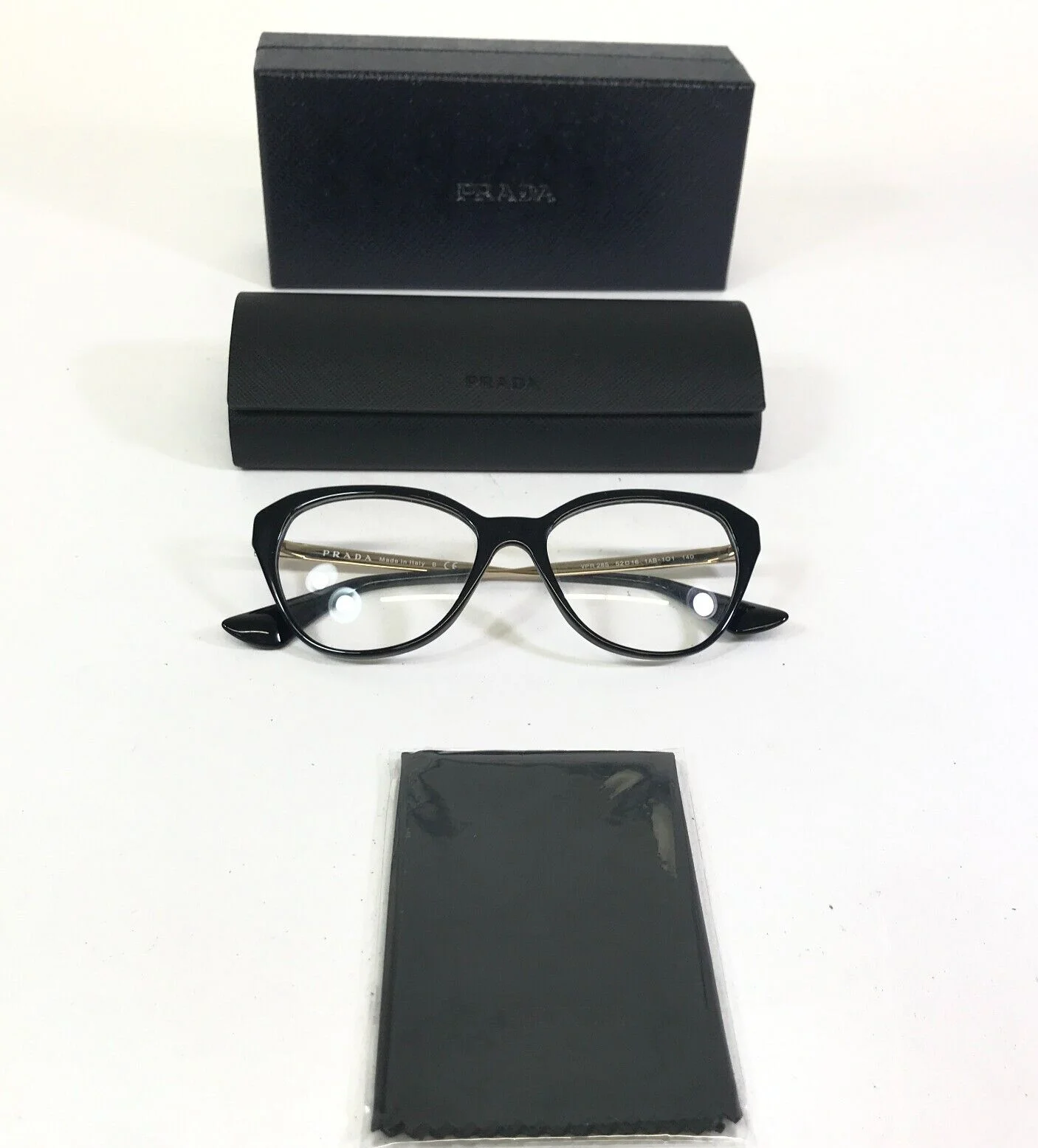 Prada Eyeglasses Frames VPR 28S 1AB-1O1 Black Gold Square Cat Eye 52-16-140 2