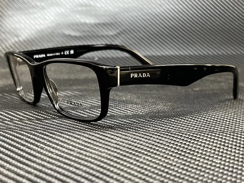 Prada Eyeglasses PR 16MV 1AB1O1 55mm Gloss Black Rectangle Frame 55mm
