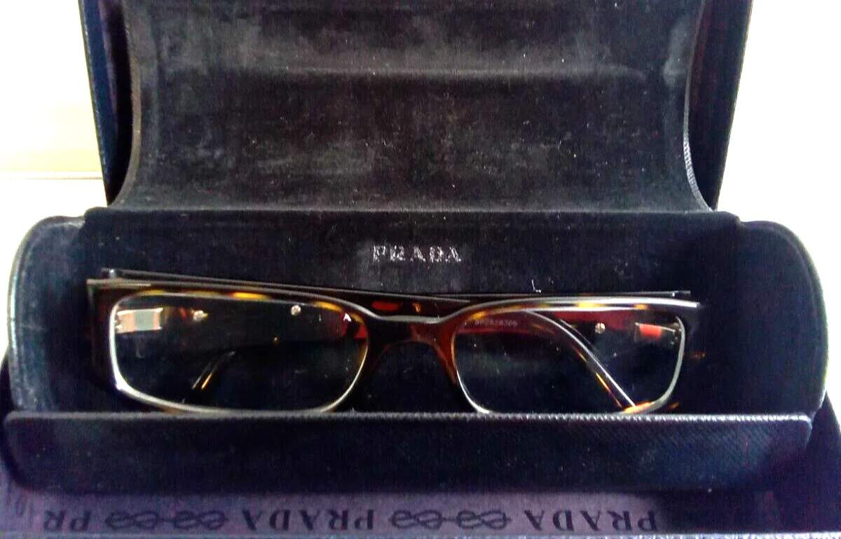 PRADA EYEGLASSES VPR071 SQUARE FRAMES- TORTOISE SHELL BROWN/ YELLOW