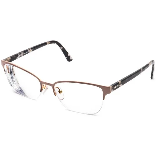 Prada Eyeglasses VPR61X YEP-1O1 Rose Gold/Gray Tortoise Half Rim Italy 54-17 145 3