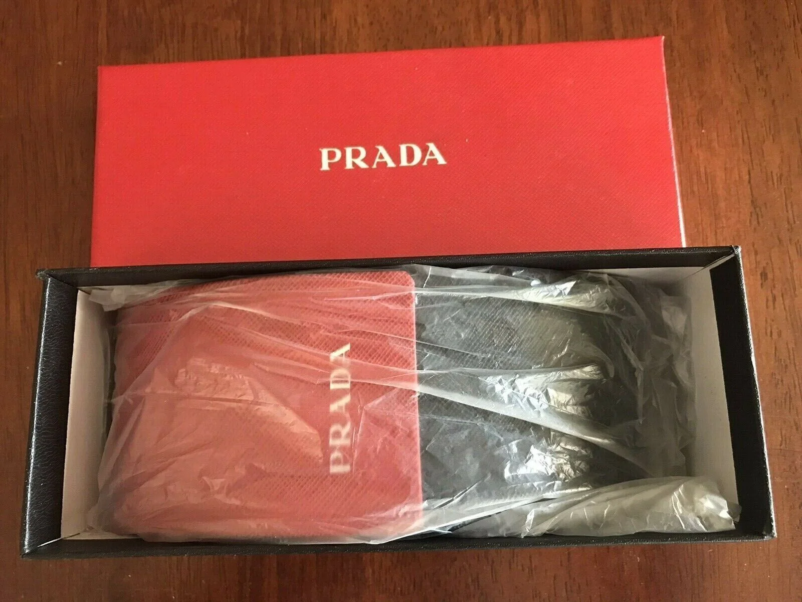 Prada Red & Black Sunglasses/Eyeglasses Hard Case Cleaning Cloth Gift Box 2